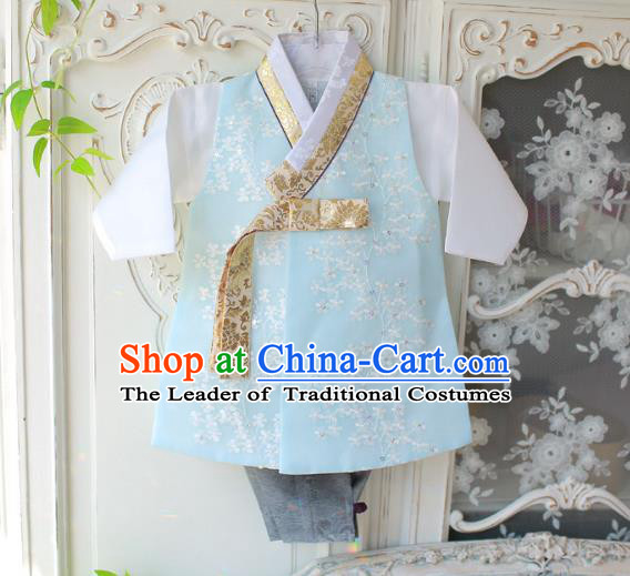 Asian Korean National Traditional Handmade Formal Occasions Boys Embroidery Green Vest Hanbok Costume Complete Set for Kids