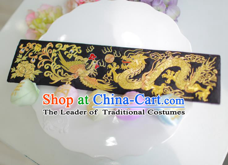 Traditional Korean Accessories Embroidered Golden Dragon and Phoenix Waist Belts, Asian Korean Fashion Waistband Decorations for Kids