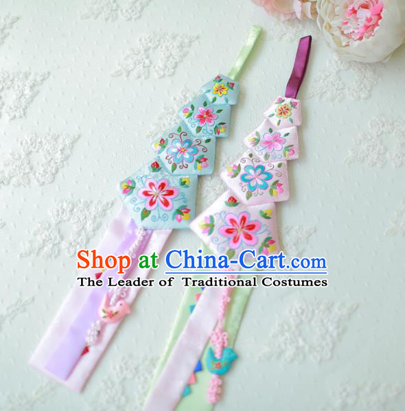 Asian Korean Hanbok Embroidered Tassel Waist Decorations, Korean National Belts Accessories Wedding Bride Waist Pendant for Kids