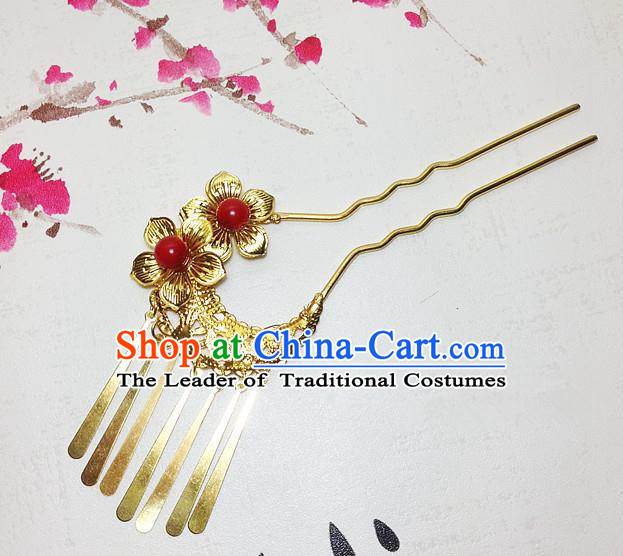 Traditional Chinese Ancient Classical Hair Accessories Golden Hair Clip Bride Tassel Step Shake Hairpins for Women