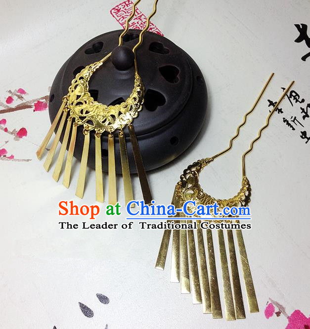 Traditional Chinese Ancient Classical Hair Accessories Golden Tassel Step Shake Bride Hairpins for Women