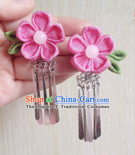 Traditional Chinese Ancient Classical Hair Accessories Pink Flower Tassel Step Shake Bride Hairpins for Women