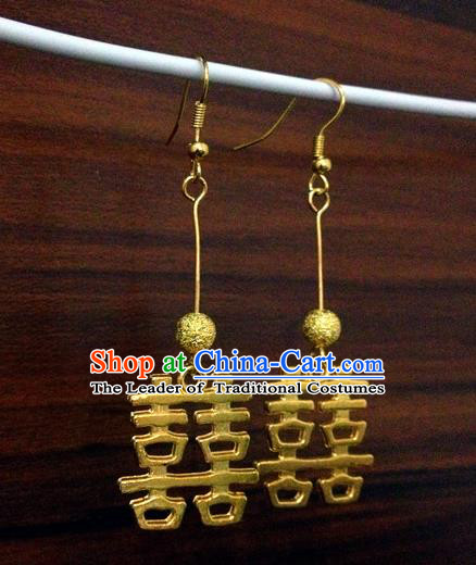 Traditional Handmade Chinese Ancient Classical Accessories Bride Wedding Xiuhe Suit Golden Earrings for Women