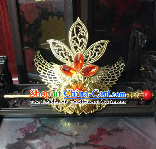 Traditional Handmade Chinese Classical Hair Accessories, Ancient Royal Highness Tuinga Golden Hairdo Crown for Men