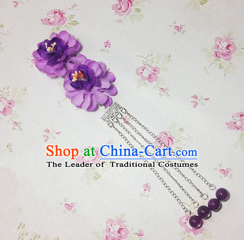 Traditional Chinese Ancient Classical Hair Accessories Hanfu Purple Flowers Tassel Step Shake Bride Hairpins for Women