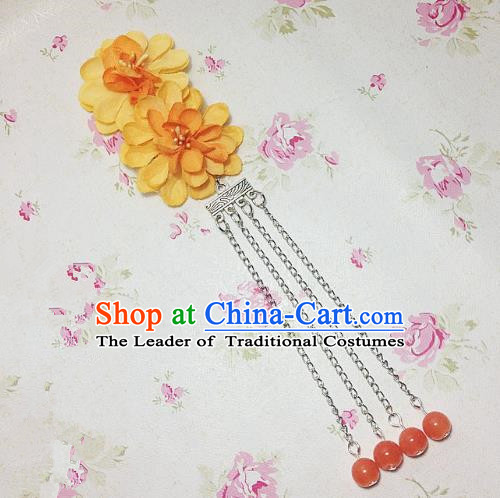 Traditional Chinese Ancient Classical Hair Accessories Hanfu Orange Flowers Tassel Step Shake Bride Hairpins for Women