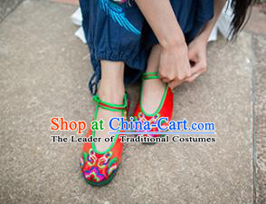 Asian Chinese Traditional Shoes Red Bride Embroidered Shoes, China Peking Opera Handmade Embroidery Shoe Hanfu Princess Shoes for Women