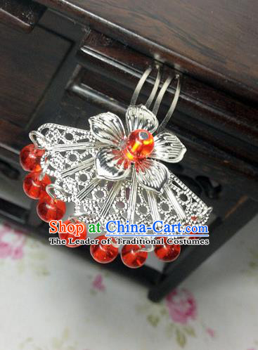 Traditional Chinese Ancient Classical Hair Accessories Hanfu Red Beads Tassel Hair Clip Bride Hairpins for Women