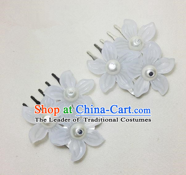 Traditional Chinese Ancient Classical Hair Accessories Hanfu White Flowers Hair Comb Bride Hairpins for Women