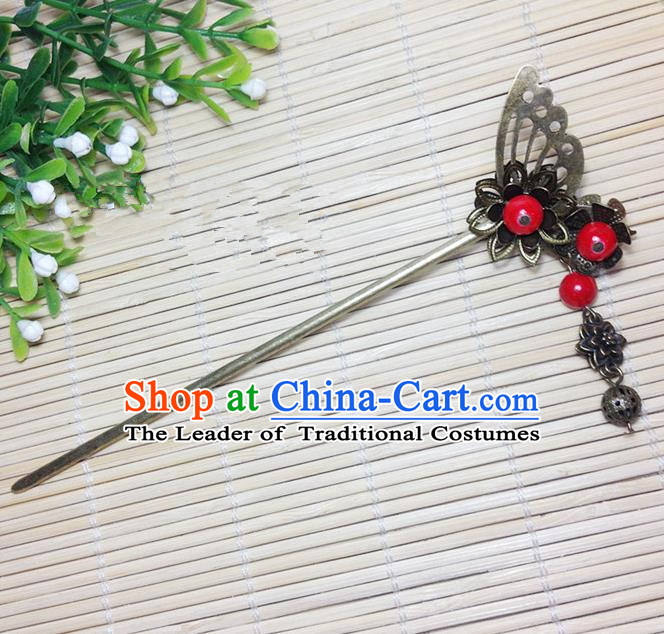 Traditional Chinese Ancient Classical Hair Accessories Hanfu Butterfly Tassel Hair Clip Bride Hairpins for Women