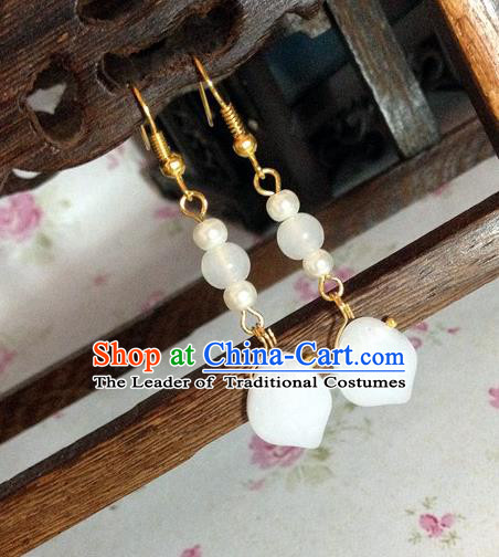 Traditional Handmade Chinese Ancient Classical Accessories Bride Hanfu White Beads Tassel Earrings for Women