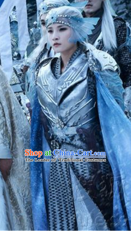 Ice Fantasy Warriors Hanfu Style Armor Costumes Complete Set for Men or Women