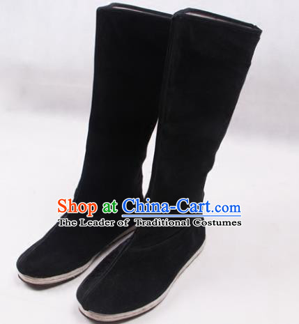 Asian Chinese Shoes Black Cloth Shoes Officer Boots, Traditional China Handmade Hanfu Shoes for Men