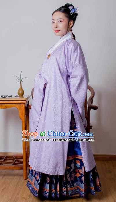 Asian China Ming Dynasty Princess Costume Purple Robe, Traditional Ancient Chinese Palace Lady Embroidered Hanfu Clothing for Women