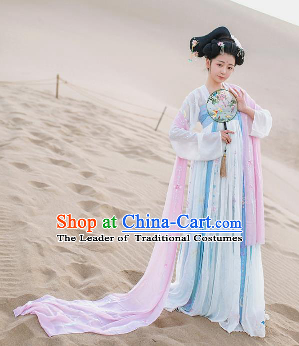 Asian China Tang Dynasty Imperial Consort Costume, Traditional Ancient Chinese Palace Lady Hanfu Embroidered Clothing for Women