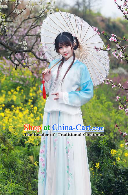 Asian China Ming Dynasty Palace Lady Costume Complete Set, Traditional Ancient Chinese Imperial Princess Hanfu Embroidered Clothing for Women