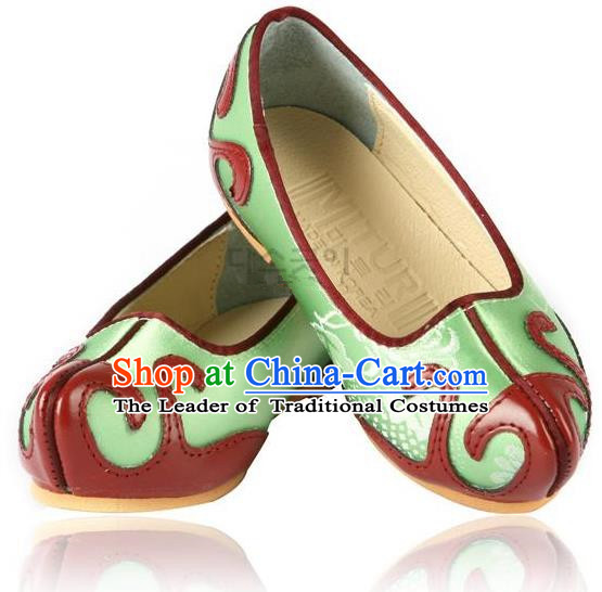 Traditional Korean National Embroidered Green Shoes, Asian Korean Hanbok Children Shoes for Boys