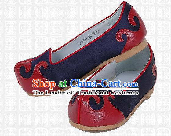Traditional Korean National Embroidered Shoes, Asian Korean Hanbok Children Navy Shoes for Boys