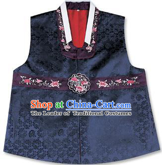 Traditional Korean Handmade Hanbok Embroidered Navy Vest, Asian Korean Apparel Hanbok Embroidery Bridegroom Waistcoat for Men