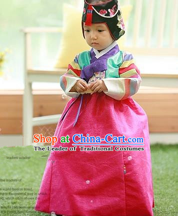 Traditional Korean Handmade Court Hanbok Embroidered Clothing, Asian Korean Apparel Hanbok Embroidery Costume for Kids