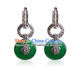 Traditional Korean Accessories Jadeite Crystal Earrings, Asian Korean Fashion Wedding Tassel Eardrop for Women