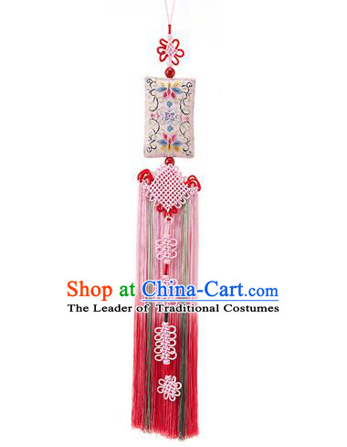 Traditional Korean Accessories Embroidered Waist Pendant, Asian Korean Fashion Wedding Pink Tassel Waist Decorations for Women