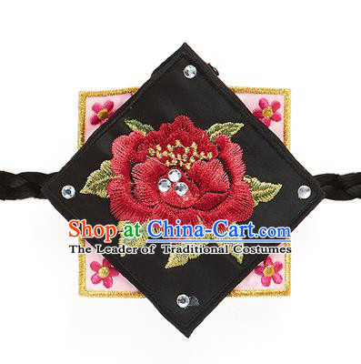 Traditional Korean Hair Accessories Embroidered Black Hair Clasp, Asian Korean Fashion Wedding Headband for Kids