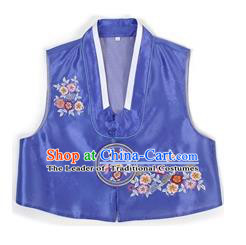 Traditional Korean Handmade Hanbok Blue Embroidered Vest, Asian Korean Apparel Hanbok Embroidery Bride Waistcoat for Girls