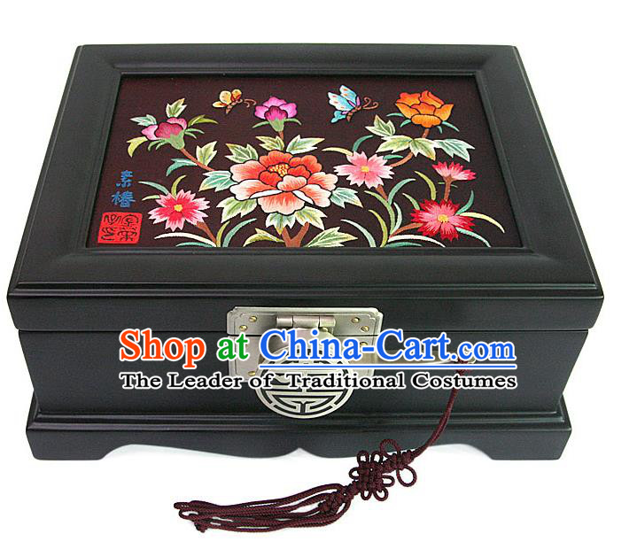 Traditional Korean Craft Handmade Embroidery Cosmetic Container, Asian Korean Wedding Jewellery Box for Women