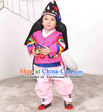 Traditional Korean Handmade Hanbok Embroidered Pink Costume, Asian Korean Apparel Hanbok Embroidery Clothing for Boys