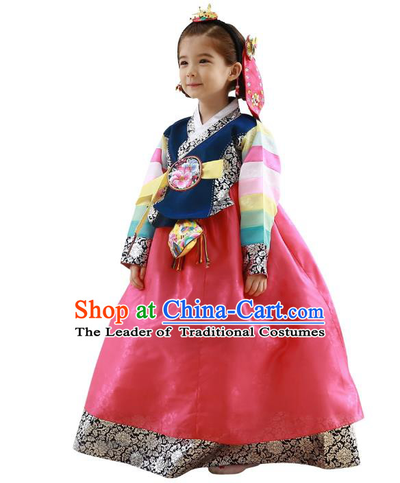 Traditional Korean Handmade Formal Occasions Embroidered Palace Princess Hanbok Pink Dress Clothing for Girls