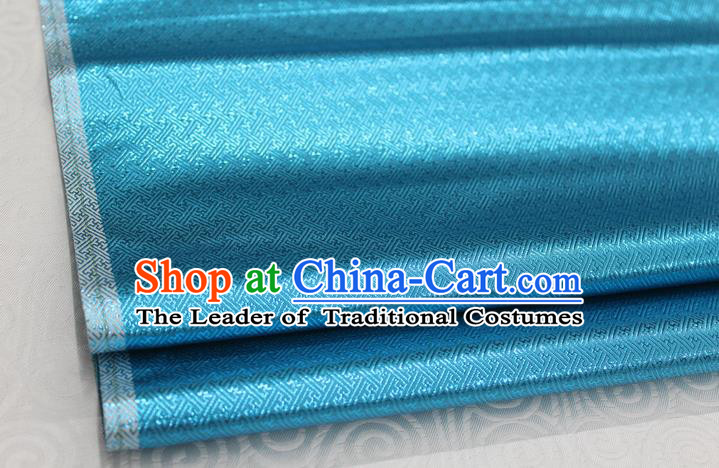 Chinese Traditional Royal Palace Pattern Mongolian Robe Lake Blue Brocade Fabric, Chinese Ancient Emperor Costume Drapery Hanfu Tang Suit Material