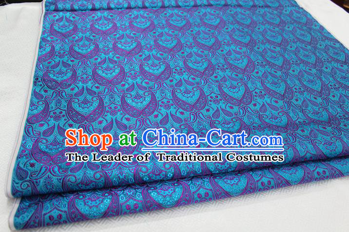 Chinese Traditional Royal Palace Pattern Mongolian Robe Blue Brocade Cheongsam Fabric, Chinese Ancient Costume Drapery Hanfu Tang Suit Material