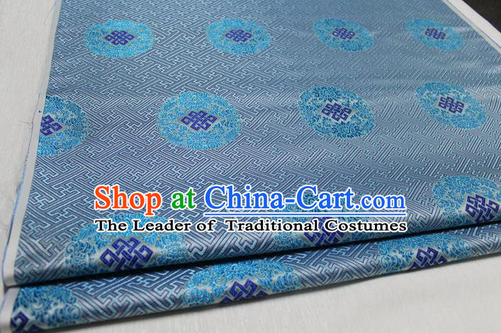 Chinese Traditional Royal Palace Pattern Mongolian Robe Light Blue Tapestry Cheongsam Fabric, Chinese Ancient Costume Satin Hanfu Tang Suit Material