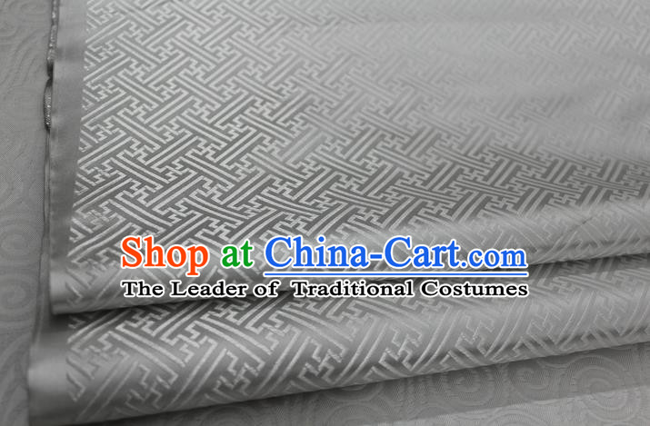 Chinese Traditional Royal Palace Pattern Mongolian Robe White Brocade Fabric, Chinese Ancient Costume Satin Hanfu Tang Suit Material