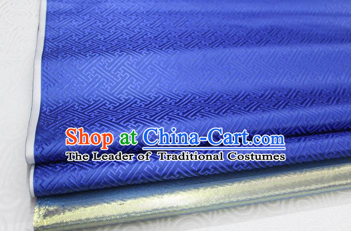 Chinese Traditional Royal Palace Pattern Mongolian Robe Royalblue Brocade Fabric, Chinese Ancient Costume Satin Hanfu Tang Suit Material