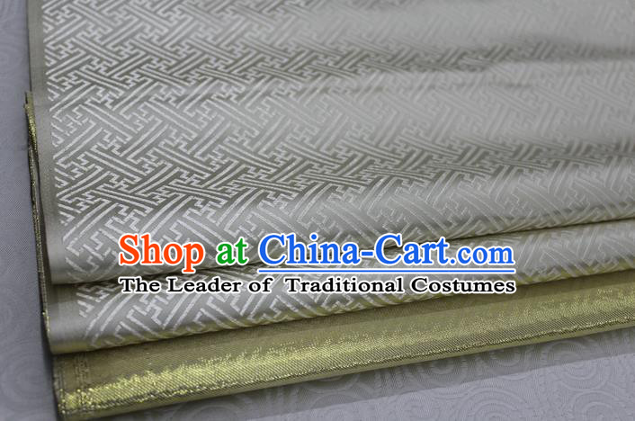 Chinese Traditional Royal Palace Pattern Mongolian Robe White Brocade Fabric, Chinese Ancient Costume Satin Hanfu Tang Suit Material