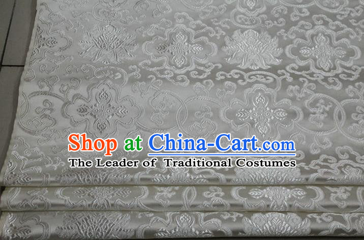 Chinese Traditional Royal Palace Rich Flowers Pattern White Brocade Cheongsam Fabric, Chinese Ancient Costume Satin Hanfu Tang Suit Material