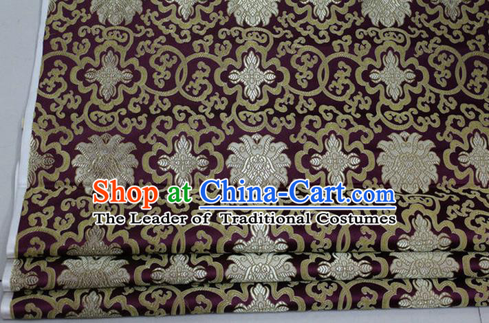 Chinese Traditional Royal Palace Rich Flowers Pattern Amaranth Brocade Cheongsam Fabric, Chinese Ancient Costume Satin Hanfu Tang Suit Material