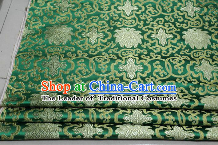 Chinese Traditional Royal Palace Rich Flowers Pattern Green Brocade Cheongsam Fabric, Chinese Ancient Costume Satin Hanfu Tang Suit Material