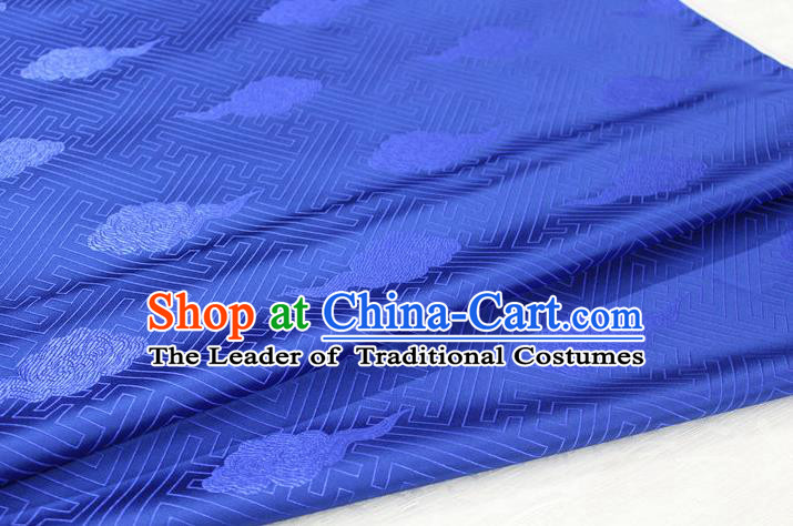 Chinese Traditional Royal Palace Cloud Pattern Royalblue Brocade Mongolian Robe Fabric, Chinese Ancient Costume Satin Hanfu Tang Suit Material