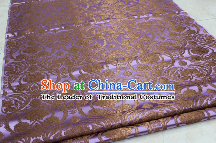 Chinese Traditional Royal Palace Pattern Lilac Brocade Mongolian Robe Tibetan Robe Fabric, Chinese Ancient Costume Satin Hanfu Tang Suit Material