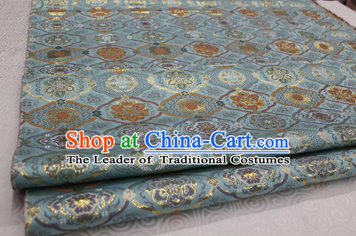 Chinese Traditional Royal Palace Pattern Light Blue Brocade Mongolian Robe Tibetan Robe Fabric, Chinese Ancient Costume Satin Hanfu Kimono Material