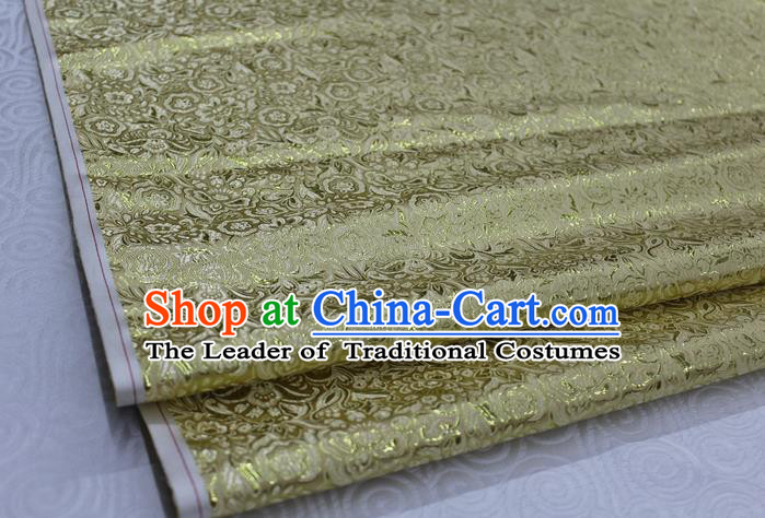 Chinese Traditional Royal Palace Pattern Cheongsam Yellow Brocade Fabric, Chinese Ancient Costume Satin Hanfu Material