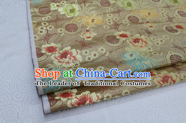 Chinese Traditional Royal Palace Longevity Chrysanthemum Pattern Tang Suit Cheongsam Golden Brocade Fabric, Chinese Ancient Costume Hanfu Material