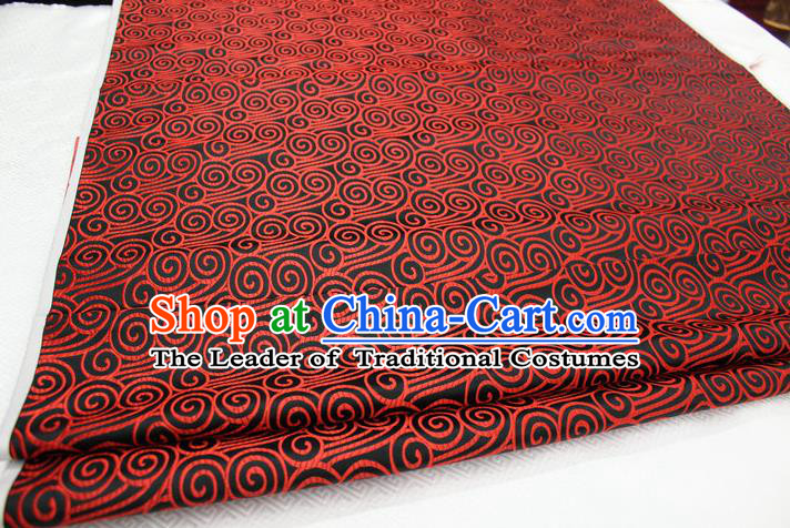 Chinese Traditional Palace Red Auspicious Clouds Pattern Tang Suit Mongolian Robe Black Brocade Fabric, Chinese Ancient Costume Hanfu Material