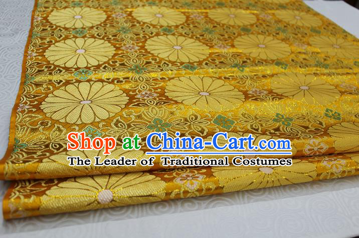 Chinese Traditional Palace Pattern Tang Suit Cheongsam Kimono Golden Brocade Fabric, Chinese Ancient Costume Hanfu Satin Material