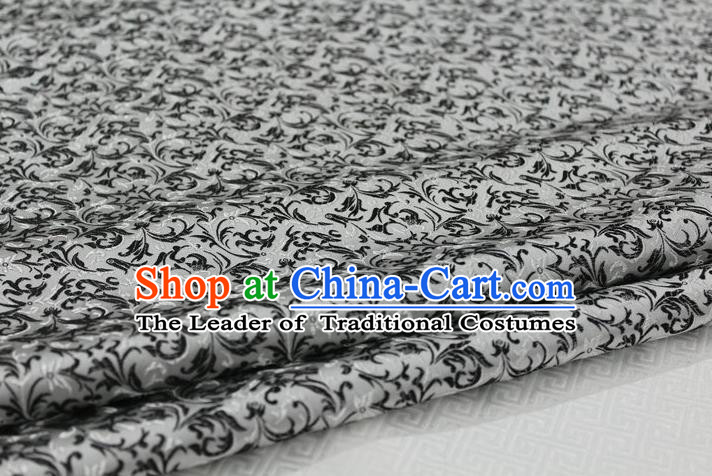 Chinese Traditional Palace Pattern Tang Suit Cheongsam White Brocade Fabric, Chinese Ancient Costume Hanfu Satin Material