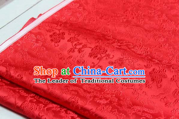 Chinese Traditional Palace Dragons Pattern Cheongsam Red Brocade Fabric, Chinese Ancient Costume Tang Suit Hanfu Satin Material