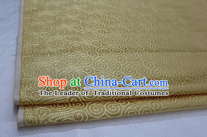 Chinese Traditional Palace Auspicious Clouds Pattern Tang Suit Mongolian Robe Light Yellow Brocade Fabric, Chinese Ancient Costume Hanfu Material